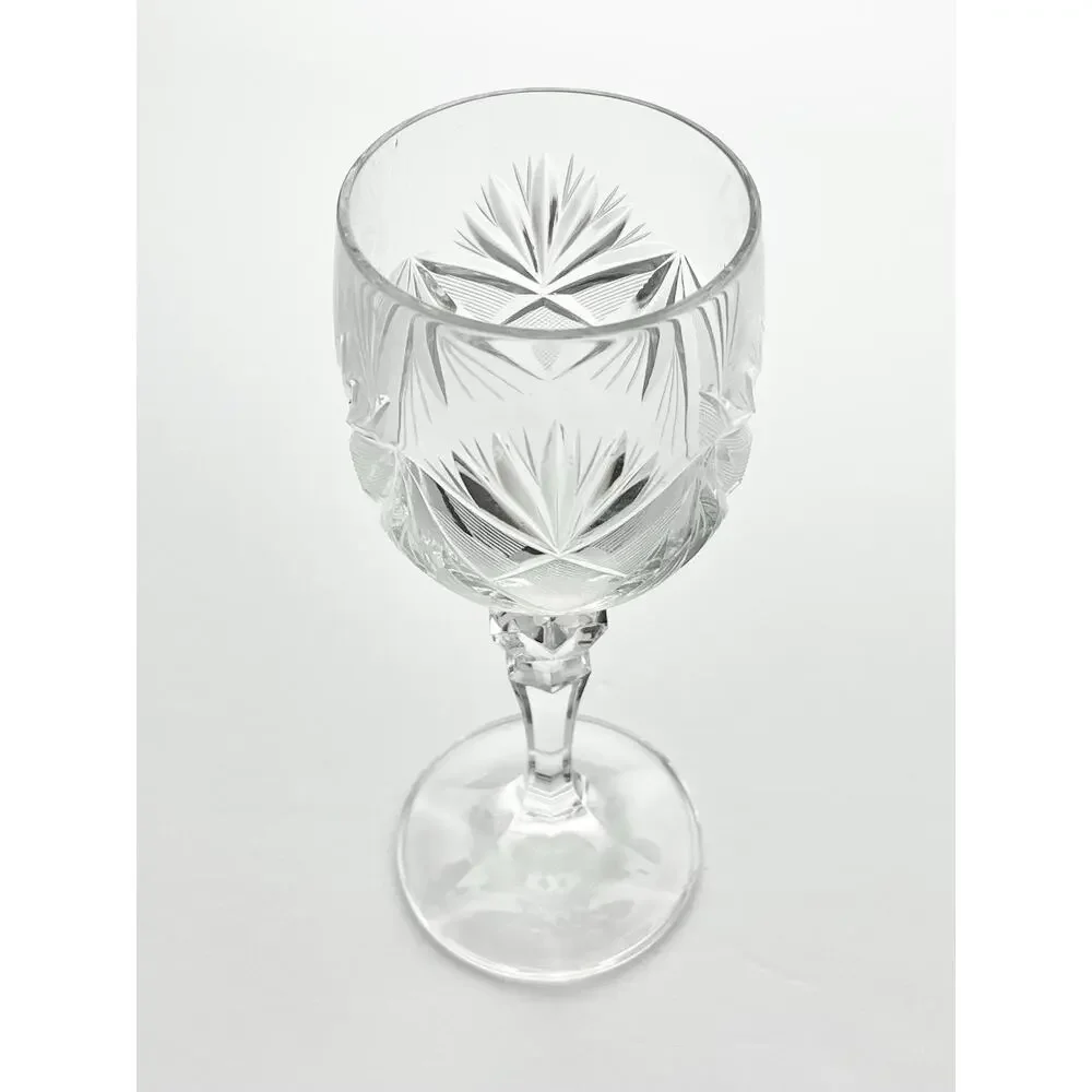 1980s Vintage 3 Crystal Wine Glasses 6 3/4” 8oz Fan & Cross Hatch Cuts, Barware - Picture 4 of 5